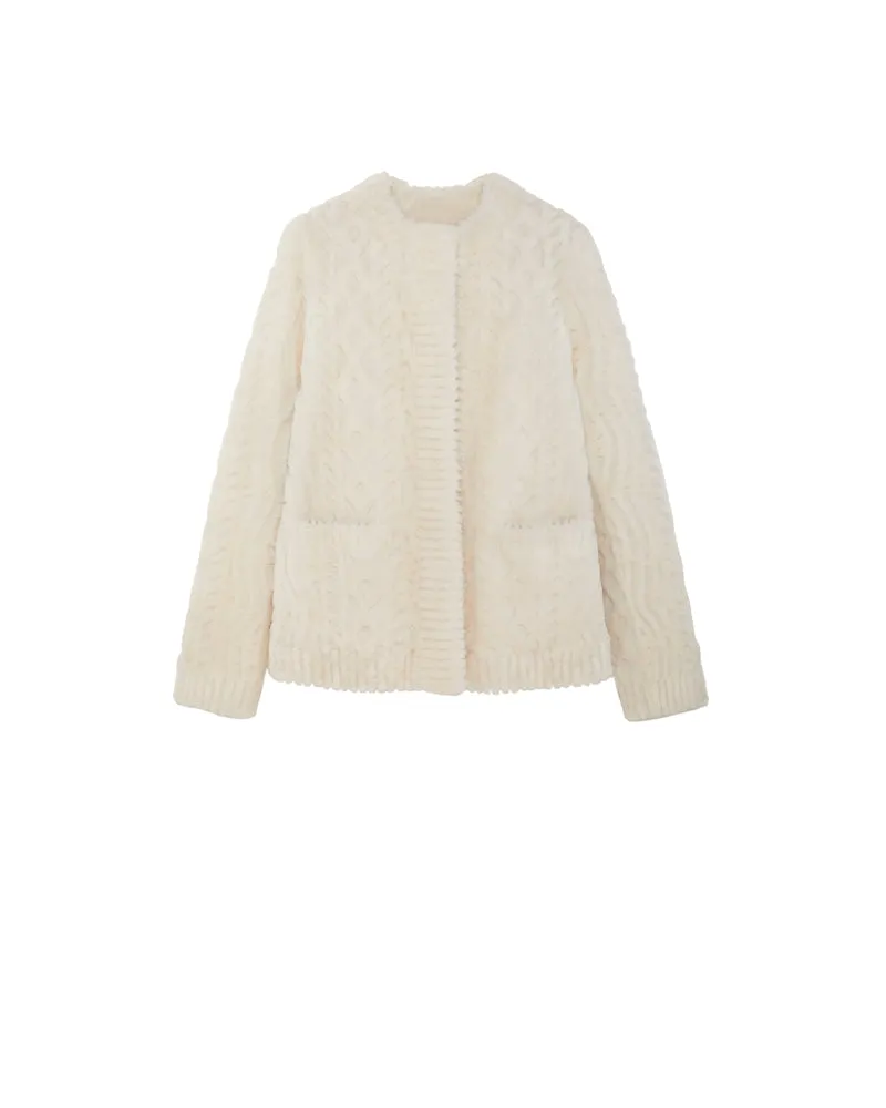 The Wrenley Cable Knit Grooved Shearling Jacket