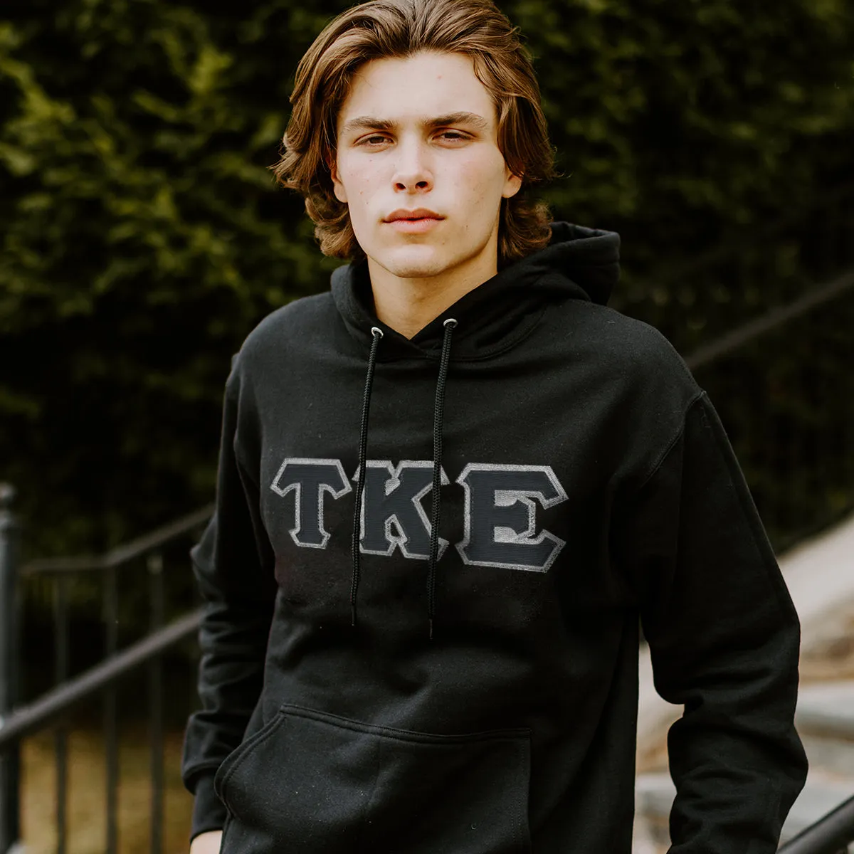 TKE Black Hoodie with Black Sewn On Letters