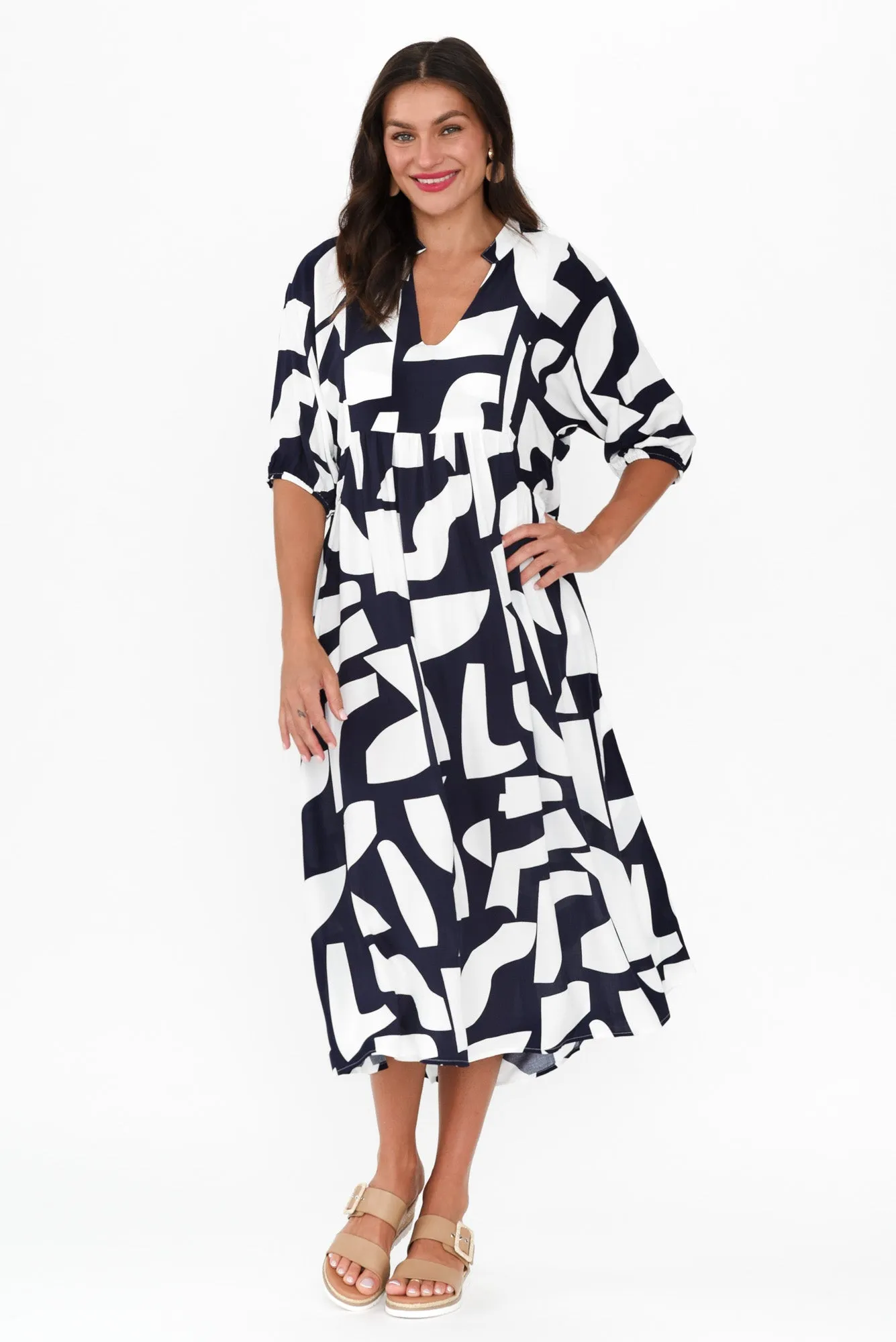 Trey Navy Abstract Midi Dress