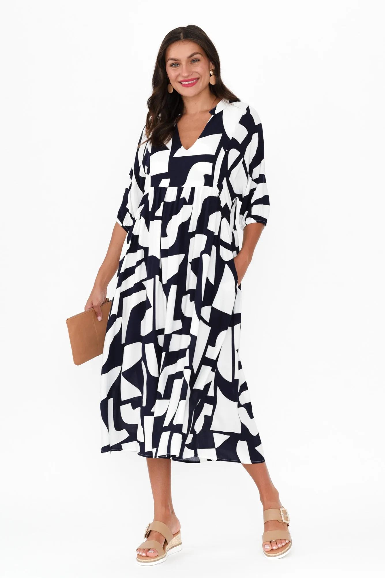 Trey Navy Abstract Midi Dress