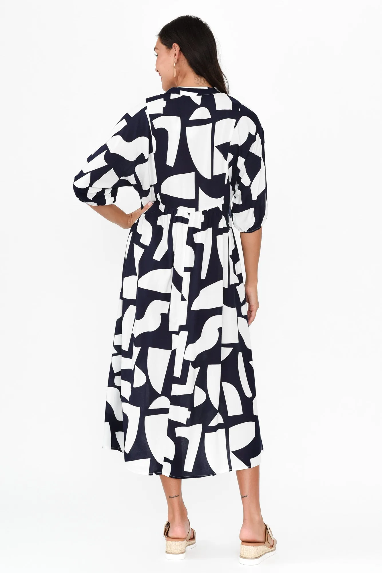 Trey Navy Abstract Midi Dress