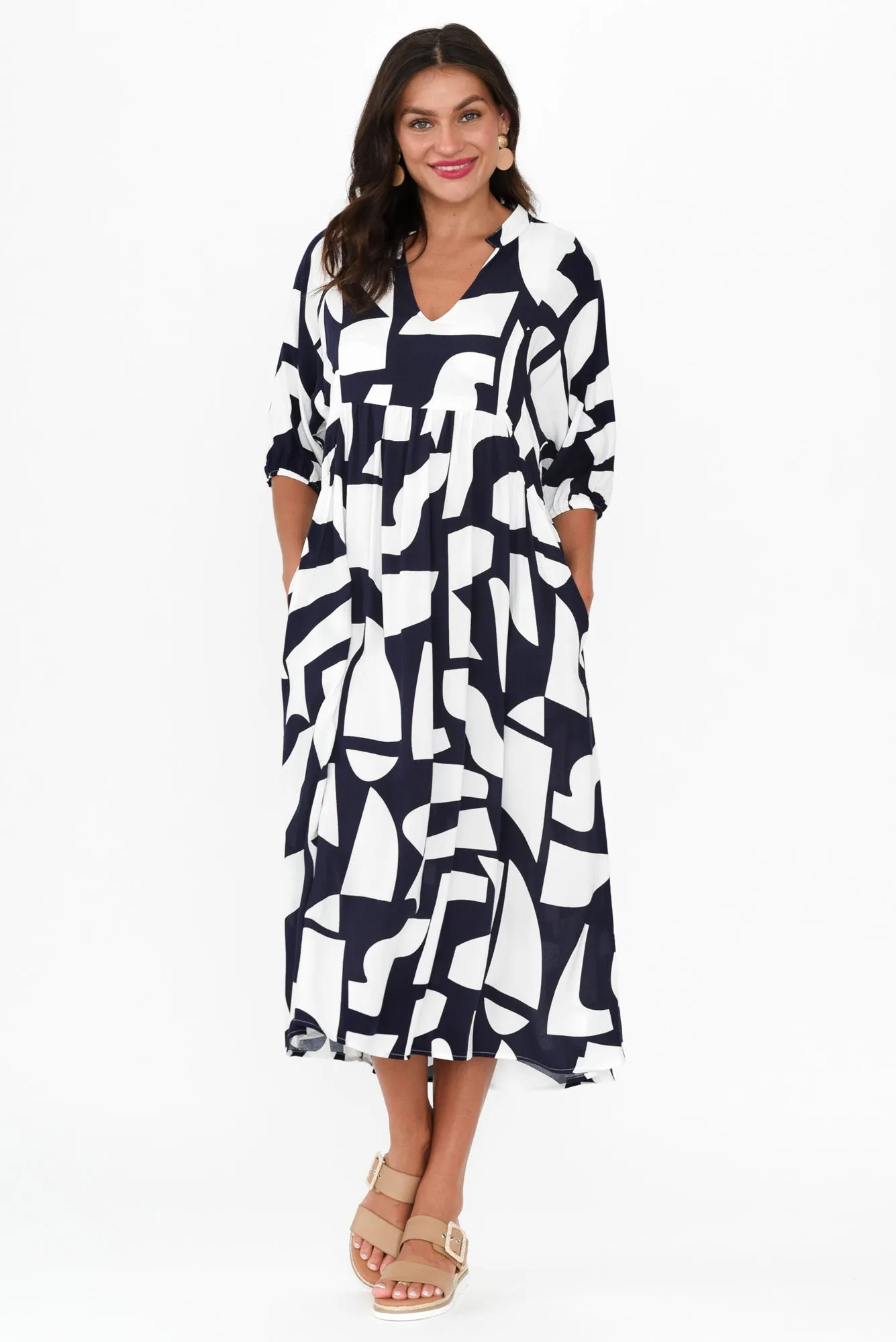 Trey Navy Abstract Midi Dress