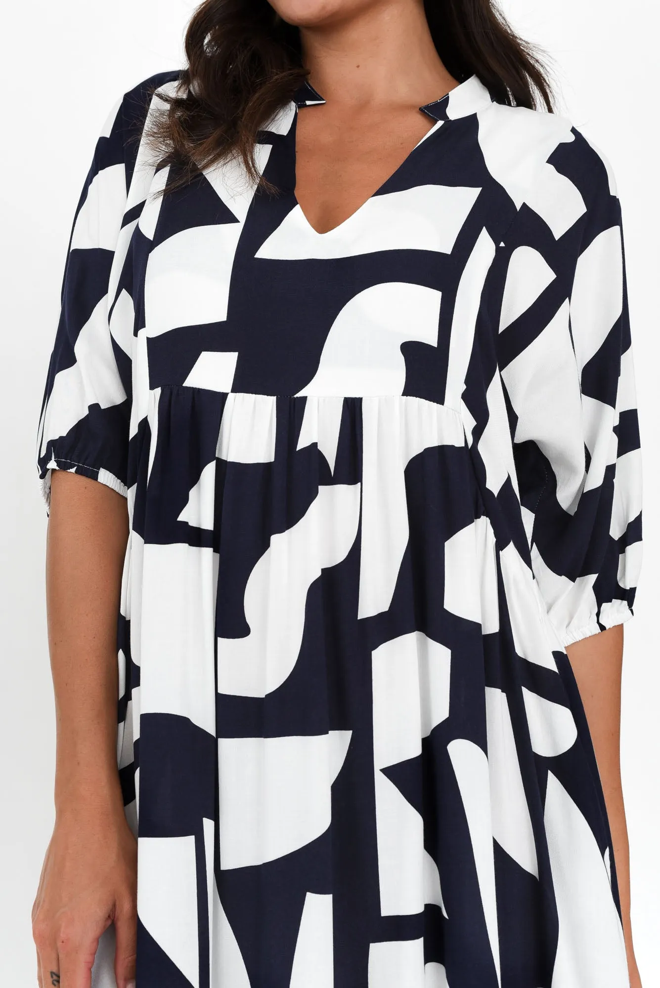 Trey Navy Abstract Midi Dress