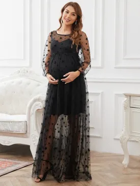 V-Neck Tulle Double Skirt Floor-Length Maternity Dress