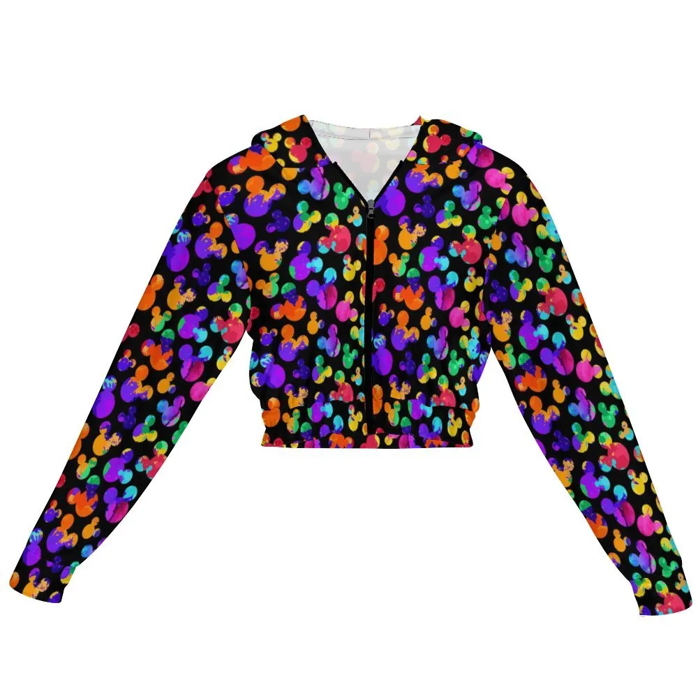 Watercolor Women's Cropped Zipper Jacket