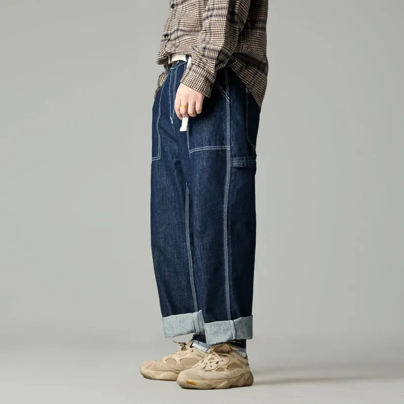 Wiaofellas  -  Japan fashion Retro Solid Straight Baggy jeans Dad Pants Men's and Women's All-Match Basic Four Seasons Straight Pants Fashion