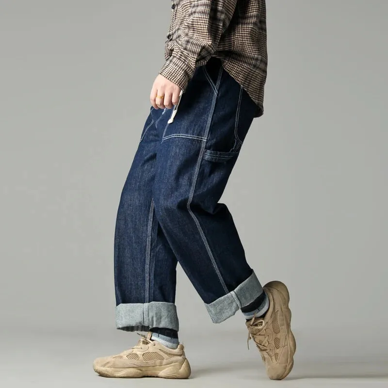 Wiaofellas  -  Japan fashion Retro Solid Straight Baggy jeans Dad Pants Men's and Women's All-Match Basic Four Seasons Straight Pants Fashion