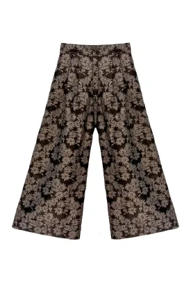 Wide Leg Trousers - Chocolate Jacquard