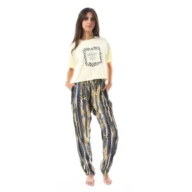 Women's Summer Pajamas Crop Shirt & Pants - Yellow