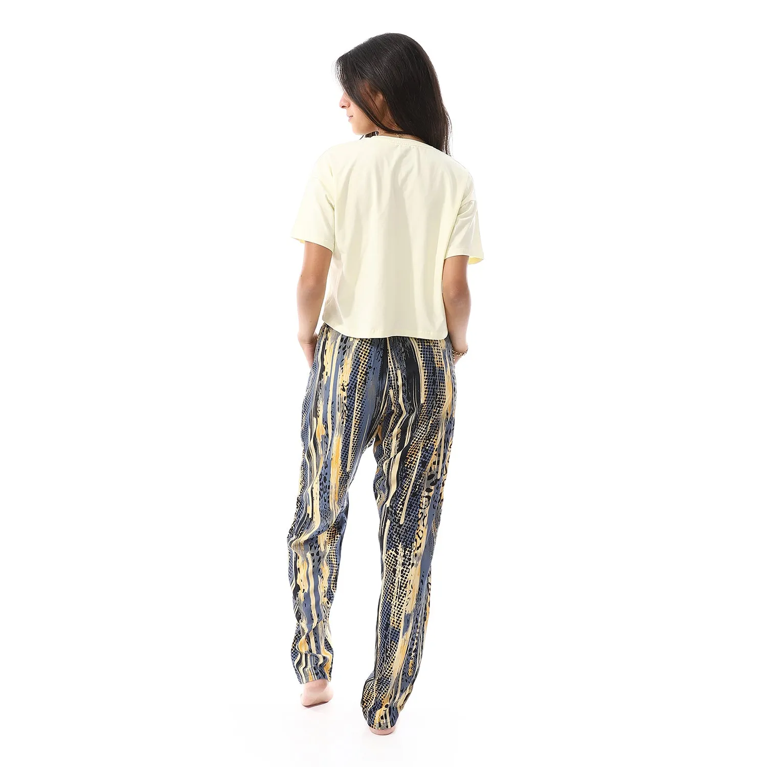 Women's Summer Pajamas Crop Shirt & Pants - Yellow