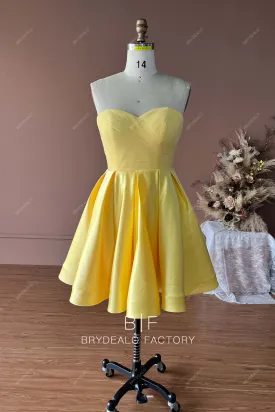 Yellow Satin Cute Sweetheart Neck Knee Length Short Formal Dress